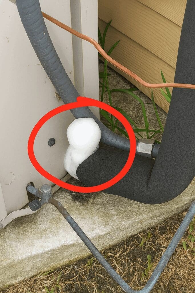 AN outdoor AC unit with ice build up.